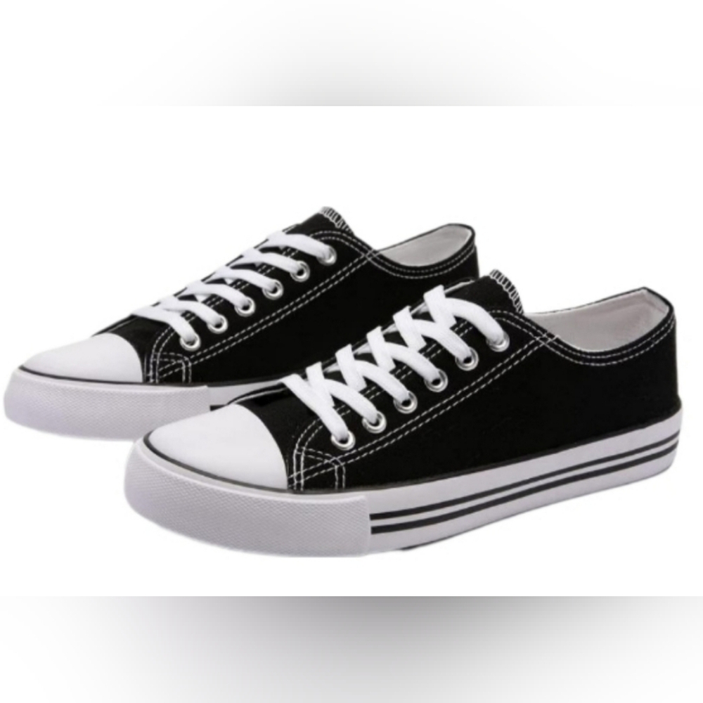 Josiny Black Lace Up Canvas Low Top Sneakers Shoes